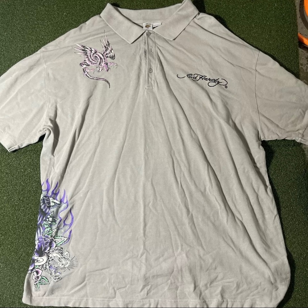 Ed Hardy Polo Shirt Mens Gray 2XL Short Sleeve